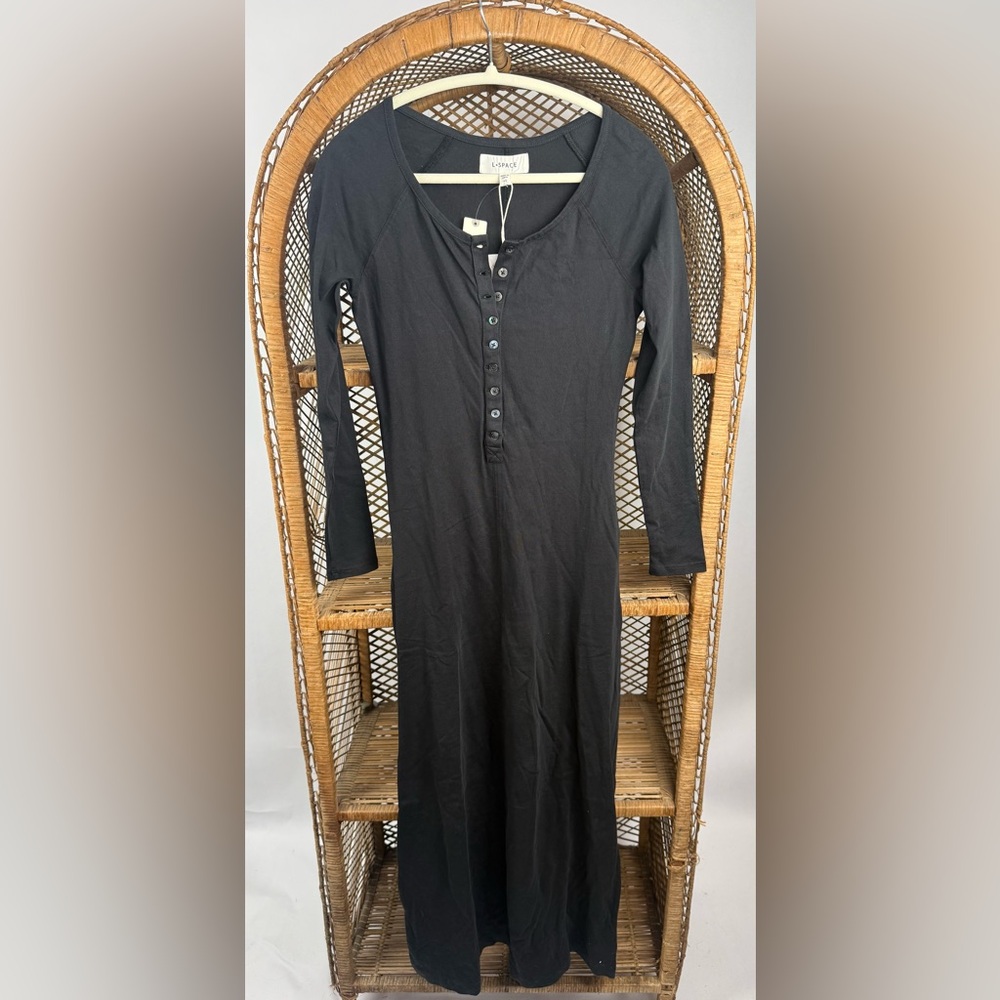 LSPACE x Anthropologie Black Maxi Dress XS NWT Button Front 100% Cotton - Picture 5 of 8